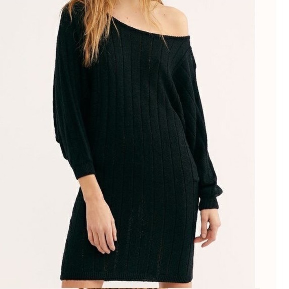 Free People FP Beach Mauna Kea black sweater mini dress size large